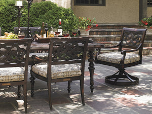 Lexington Tommy Bahama Outdoor 3235-877 Elegant Rectangular Dining Table With Quatrefoil Design For Inspired Outdoor Spaces Dark Brown Wood 3235-877