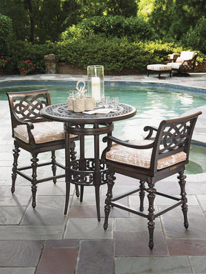 Lexington Tommy Bahama Outdoor 3235-873c Elegant High/Low Bistro Table With Handcrafted Aluminum Design For Outdoor Living Spaces Dark Brown Wood 3235-873c