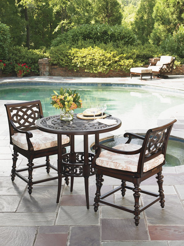 Lexington Tommy Bahama Outdoor 3235-873c Elegant High/Low Bistro Table With Handcrafted Aluminum Design For Outdoor Living Spaces Dark Brown Wood 3235-873c