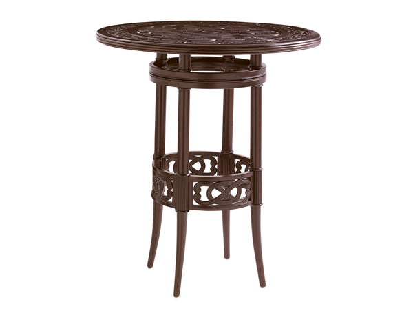 Lexington Tommy Bahama Outdoor 3235-873c Elegant High/Low Bistro Table With Handcrafted Aluminum Design For Outdoor Living Spaces Dark Brown Wood 3235-873c