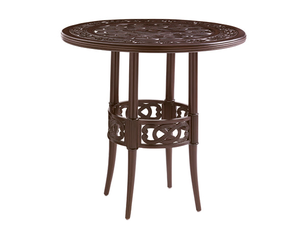 Lexington Tommy Bahama Outdoor 3235-873c Elegant High/Low Bistro Table With Handcrafted Aluminum Design For Outdoor Living Spaces Dark Brown Wood 3235-873c