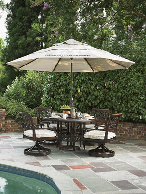 Lexington Tommy Bahama Outdoor Dining Table - Elegant Cast Aluminum Design With Quatrefoil Patterns For Outdoor Living Spaces Dark Brown Wood 3235-875c