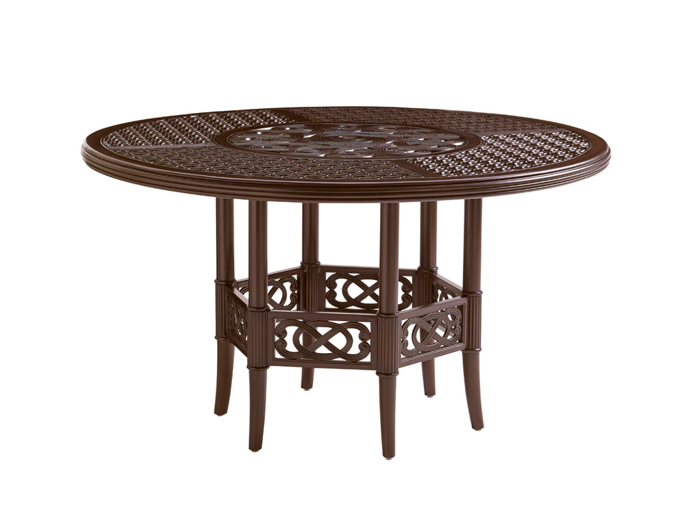 Lexington Tommy Bahama Outdoor Dining Table - Elegant Cast Aluminum Design With Quatrefoil Patterns For Outdoor Living Spaces Dark Brown Wood 3235-875c
