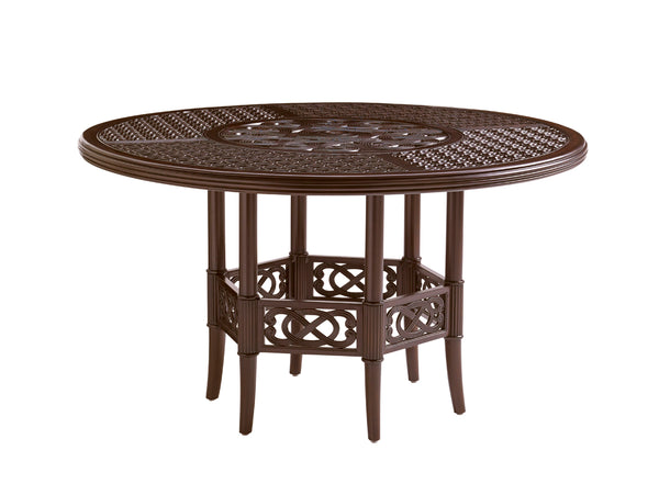 Lexington Tommy Bahama Outdoor Dining Table - Elegant Cast Aluminum Design With Quatrefoil Patterns For Outdoor Living Spaces Dark Brown Wood 3235-875c