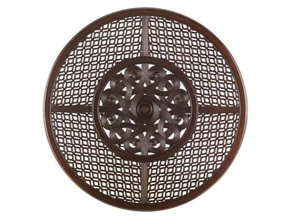 Lexington Tommy Bahama Outdoor Dining Table - Elegant Cast Aluminum Design With Quatrefoil Patterns For Outdoor Living Spaces Dark Brown Wood 3235-875c