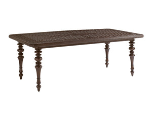 Lexington Tommy Bahama Outdoor 3235-877 Elegant Rectangular Dining Table With Quatrefoil Design For Inspired Outdoor Spaces Dark Brown Wood 3235-877