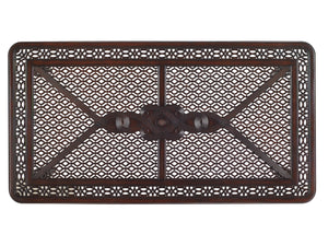 Lexington Tommy Bahama Outdoor 3235-877 Elegant Rectangular Dining Table With Quatrefoil Design For Inspired Outdoor Spaces Dark Brown Wood 3235-877