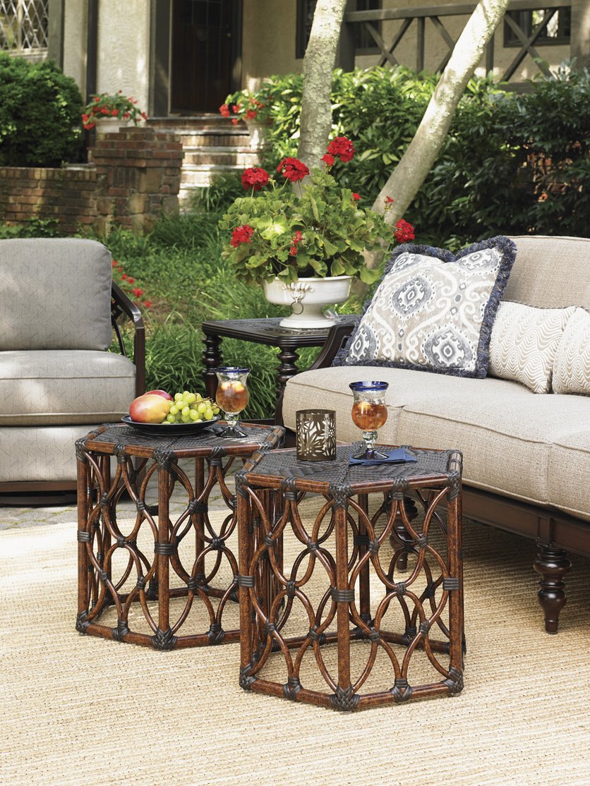 Lexington Tommy Bahama Outdoor 3235-947 Stylish Bunching Cocktail Table With Custom Tortoise Shell Finish And Elegant Design Dark Brown Wood 3235-947