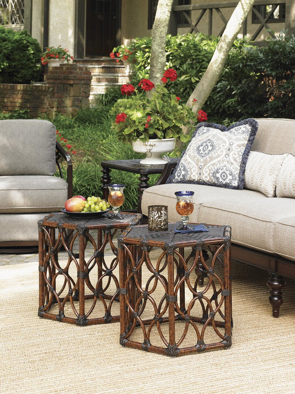 Lexington Tommy Bahama Outdoor 3235-947 Stylish Bunching Cocktail Table With Custom Tortoise Shell Finish And Elegant Design Dark Brown Wood 3235-947