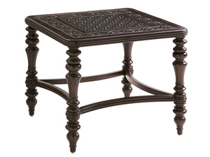 Lexington Tommy Bahama Outdoor 3235-953 Elegant Square End Table - Custom Cast Aluminum With Quatrefoil Design For Outdoor Spaces Dark Brown Wood 3235-953