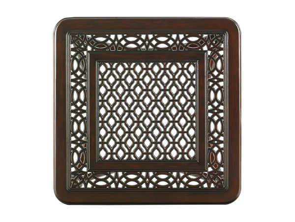Lexington Tommy Bahama Outdoor 3235-953 Elegant Square End Table - Custom Cast Aluminum With Quatrefoil Design For Outdoor Spaces Dark Brown Wood 3235-953