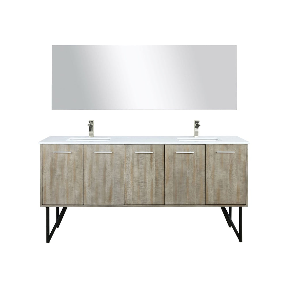 English Elm Rustic Acacia Double Bath Vanity Set With White Quartz Top, Brushed Nickel Faucets & 70" Mirror B2731S01671-GIGA