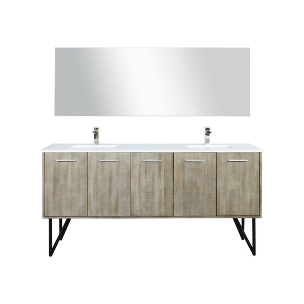 English Elm Rustic Acacia Double Bath Vanity Set With White Quartz Top, Brushed Nickel Faucets & 70" Mirror B2731S01671-GIGA
