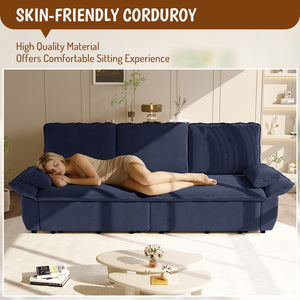 English Elm 94.5" King Convertible Sleeper Sofa Corduroy Upholstered Chaise Lounge Guest Room Bed Blue W1885S00310