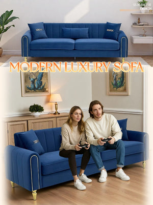 English Elm FX-P11-RB Modern 87.4" Upholstered 3-Seater Sofa with Plush Fabric, Pocket Coil Comfort & Pillows W576P360572