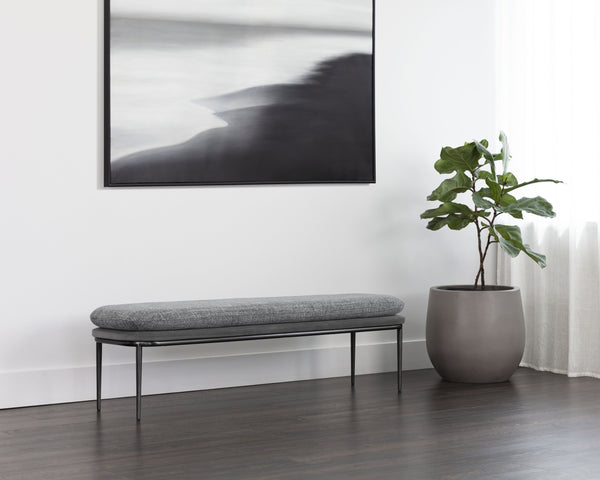 Sunpan Koffi Bench - Contemporary Design with Double Cushioned Seat and Sleek Stainless Steel Base Gunmetal / Chacha Grey / Antonio Charcoal
