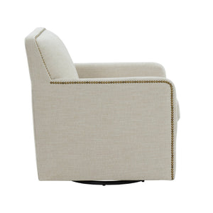 English Elm Torrance Swivel Accent Chair with Antique Brass Nailhead Trim for Modern Living Beige B050P451389