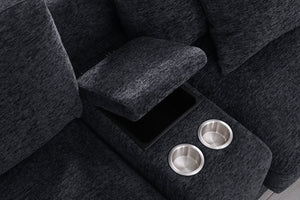 English Elm Modern Flannel Velvet Modular Sectional with Reclining Seats Usb Console Ottomans Dark Gray B2730S00044