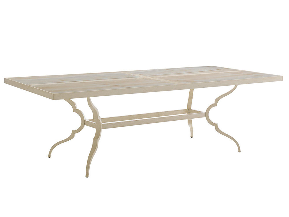 Lexington Tommy Bahama Outdoor Dining Table With Elegant Porcelain Top – Graceful French Botanical Design For Outdoor Dining Antiqued White Wood 3239-877c