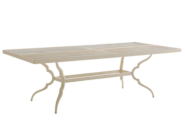 Lexington Tommy Bahama Outdoor Dining Table With Elegant Porcelain Top – Graceful French Botanical Design For Outdoor Dining Antiqued White Wood 3239-877c