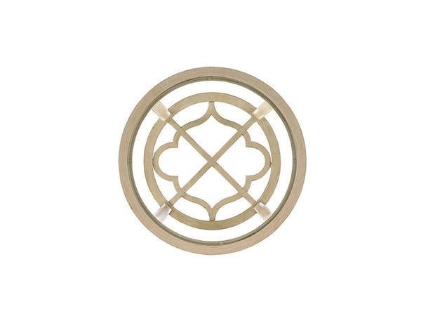 Lexington Tommy Bahama Outdoor 3239-950 Elegant Round End Table With Quatrefoil Design And Chic Glass Top For Outdoor Spaces Antiqued White Wood 3239-950