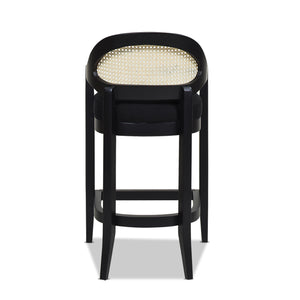 English Elm Jennifer Taylor Home - Americana Mid-Century Modern Cane Back Counter Stool - Elegant Jet Black Woven Design For Dining Spaces B2719P238382
