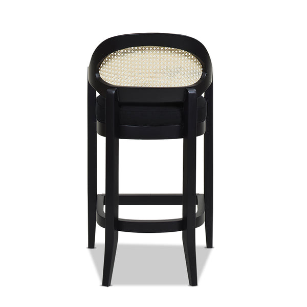 English Elm Jennifer Taylor Home - Americana Mid-Century Modern Cane Back Counter Stool - Elegant Jet Black Woven Design For Dining Spaces B2719P238382