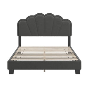Yulee Scalloped Upholstered Platform Bed with Led Headboard Bouclé Glam Bedroom Frame