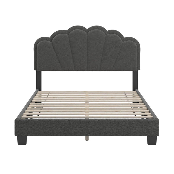 Yulee Scalloped Upholstered Platform Bed with Led Headboard Bouclé Glam Bedroom Frame