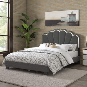 Yulee Scalloped Upholstered Platform Bed with Led Headboard Bouclé Glam Bedroom Frame