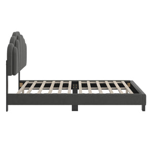 Yulee Scalloped Upholstered Platform Bed with Led Headboard Bouclé Glam Bedroom Frame