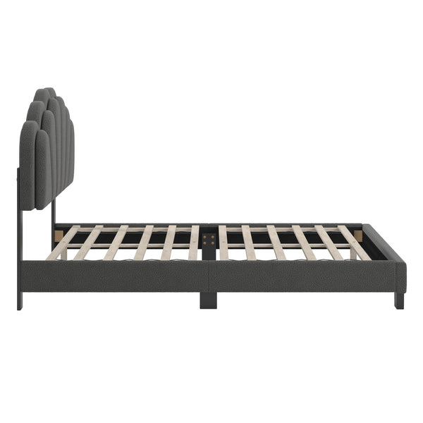 Yulee Scalloped Upholstered Platform Bed with Led Headboard Bouclé Glam Bedroom Frame