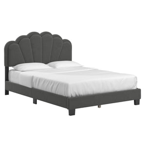 Yulee Scalloped Upholstered Platform Bed with Led Headboard Bouclé Glam Bedroom Frame
