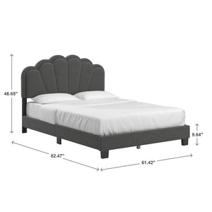 Yulee Scalloped Upholstered Platform Bed with Led Headboard Bouclé Glam Bedroom Frame