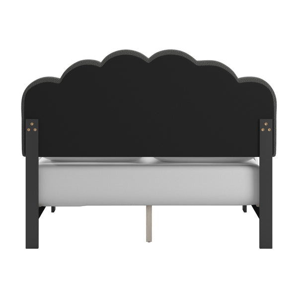 Yulee Scalloped Upholstered Platform Bed with Led Headboard Bouclé Glam Bedroom Frame