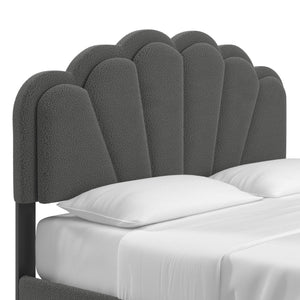 Yulee Scalloped Upholstered Platform Bed with Led Headboard Bouclé Glam Bedroom Frame