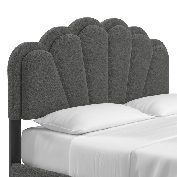 Yulee Scalloped Upholstered Platform Bed with Led Headboard Bouclé Glam Bedroom Frame