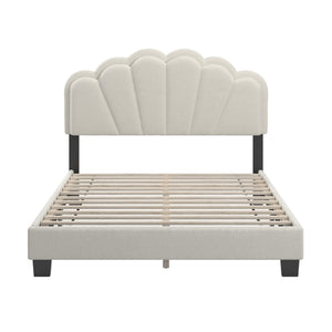 Homelegance Yulee Scalloped Upholstered Platform Bed with Led Headboard Bouclé Glam Bedroom Frame Black / Creme 323BQ-WB
