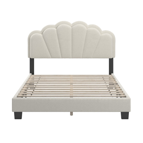 Homelegance Yulee Scalloped Upholstered Platform Bed with Led Headboard Bouclé Glam Bedroom Frame Black / Creme 323BQ-WB