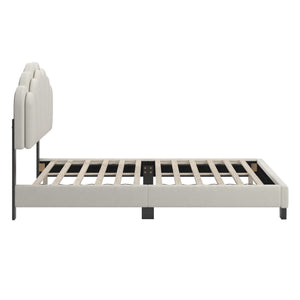 Yulee Scalloped Upholstered Platform Bed with Led Headboard Bouclé Glam Bedroom Frame