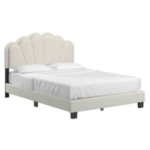 Yulee Scalloped Upholstered Platform Bed with Led Headboard Bouclé Glam Bedroom Frame