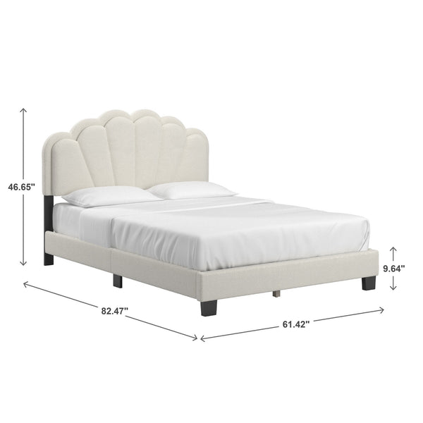 Yulee Scalloped Upholstered Platform Bed with Led Headboard Bouclé Glam Bedroom Frame