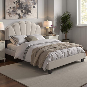 Yulee Scalloped Upholstered Platform Bed with Led Headboard Bouclé Glam Bedroom Frame