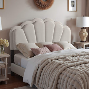 Yulee Scalloped Upholstered Platform Bed with Led Headboard Bouclé Glam Bedroom Frame
