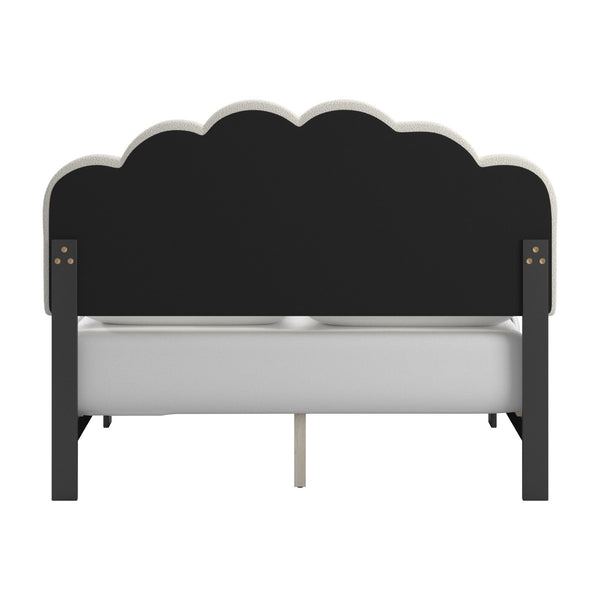 Yulee Scalloped Upholstered Platform Bed with Led Headboard Bouclé Glam Bedroom Frame