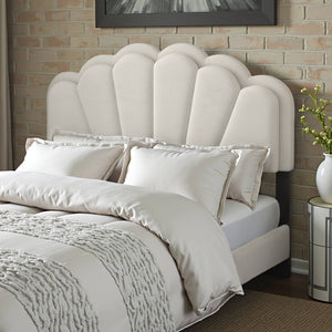 Yulee Scalloped Upholstered Platform Bed with Led Headboard Bouclé Glam Bedroom Frame