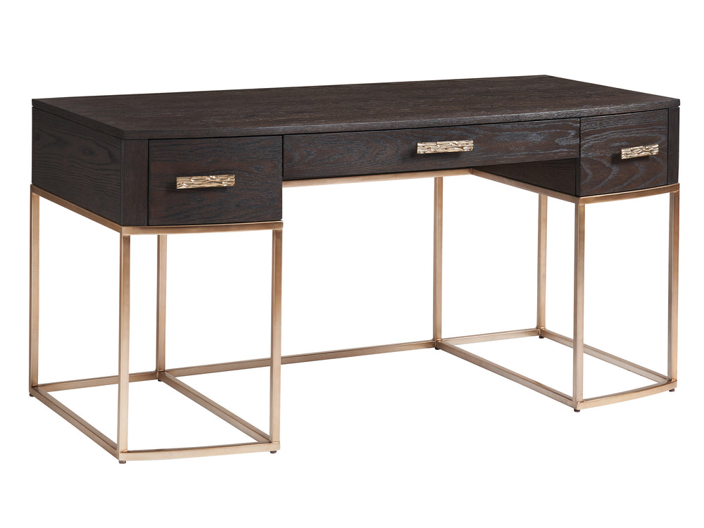 Lexington Sligh Brookings Contemporary Writing Desk With Mocha Finish And Silver Hardware For Elegant Workspaces Mocha Wood 323-410