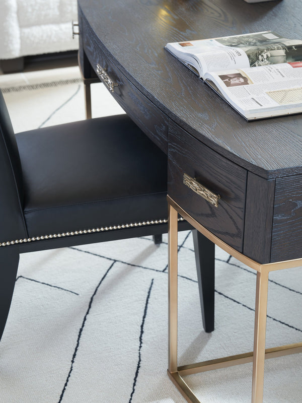 Lexington Sligh Brookings Contemporary Writing Desk With Mocha Finish And Silver Hardware For Elegant Workspaces Mocha Wood 323-410