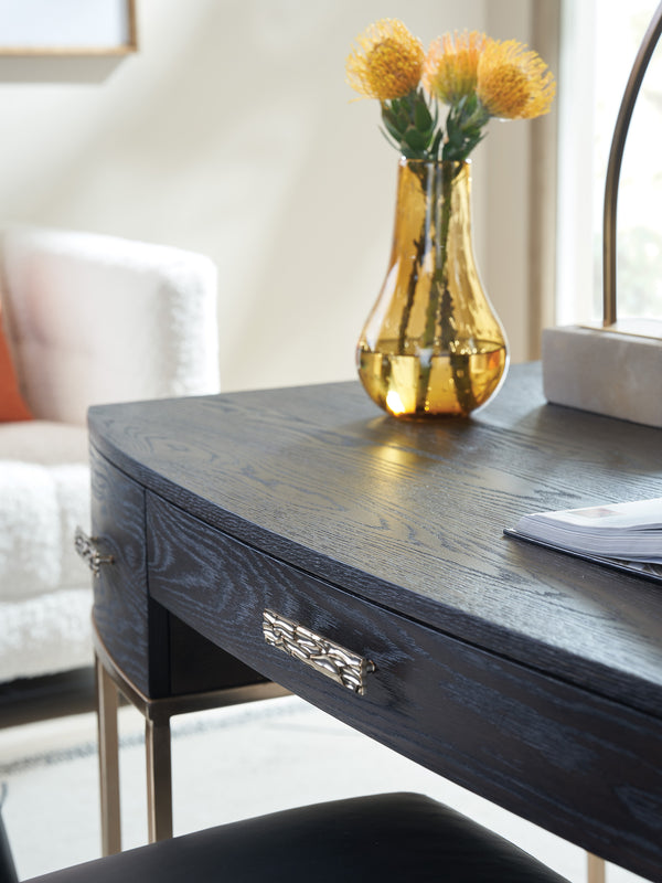 Lexington Sligh Brookings Contemporary Writing Desk With Mocha Finish And Silver Hardware For Elegant Workspaces Mocha Wood 323-410