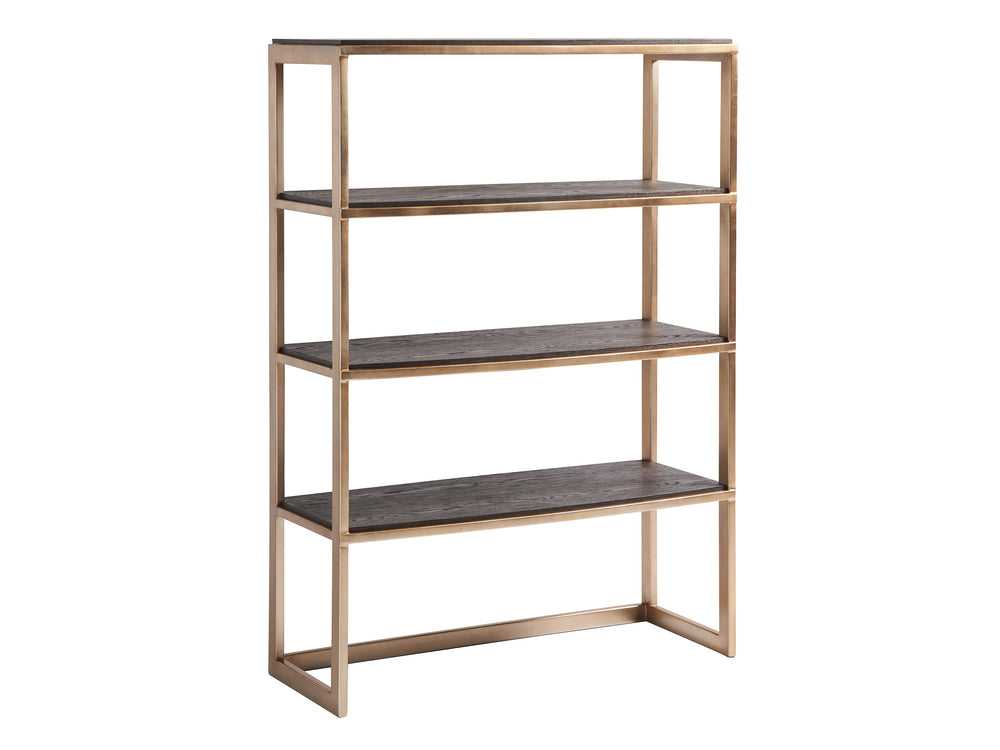 Lexington Sligh Carson Deck: Contemporary Oak Veneer Display Shelf With Brushed Silver Hardware And Warm Silver Leaf Frame Mocha Wood 323-441
